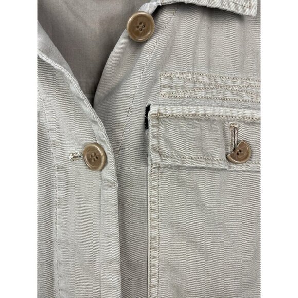 J. Crew Women’s Tan 100% Cotton Button Front Safari Crop Distress Utility Jacket - Picture 6 of 11